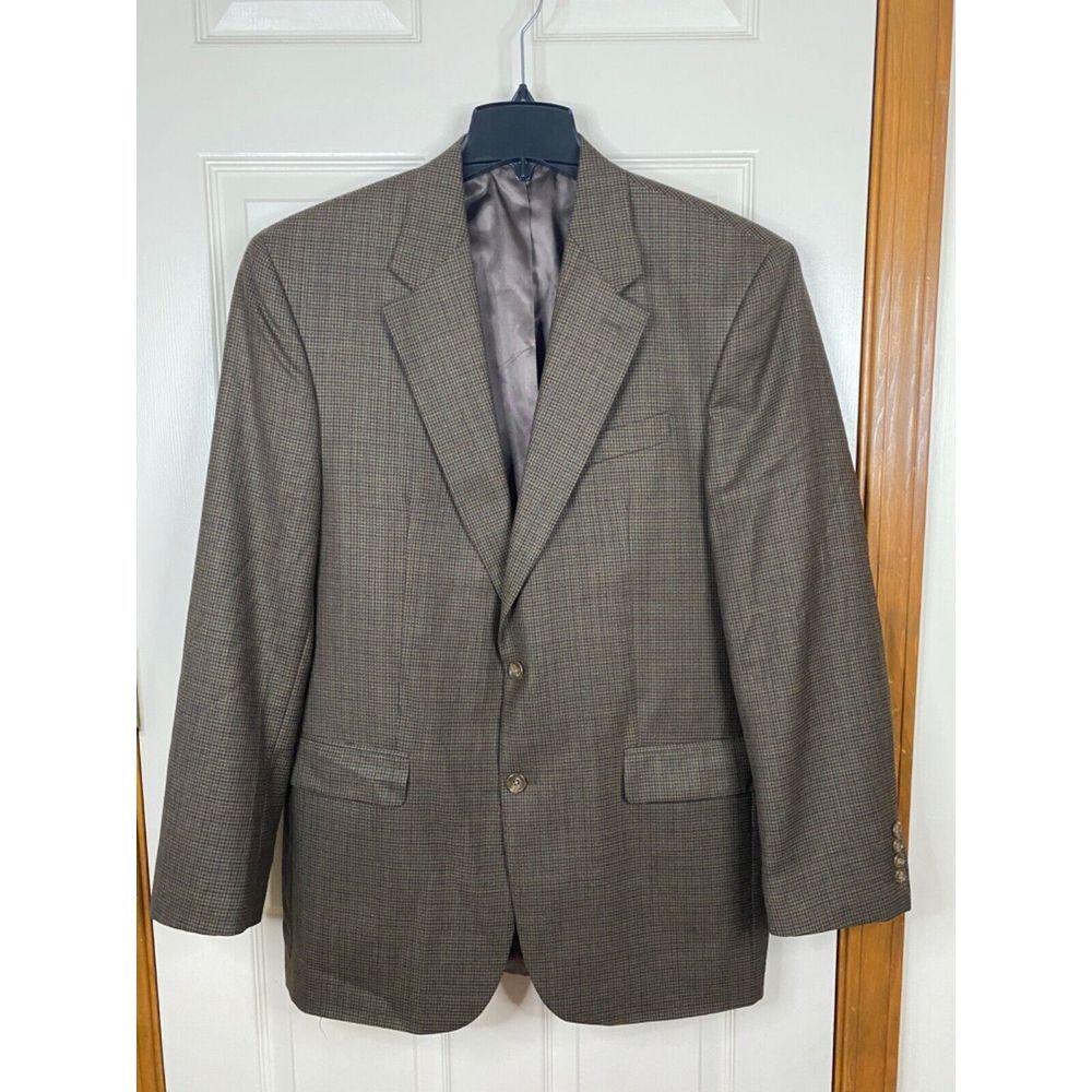 Ralph Lauren Men Blazer Men 42L Tan Black Houndtooth‎ Flannel Coat Jacket Luxury
